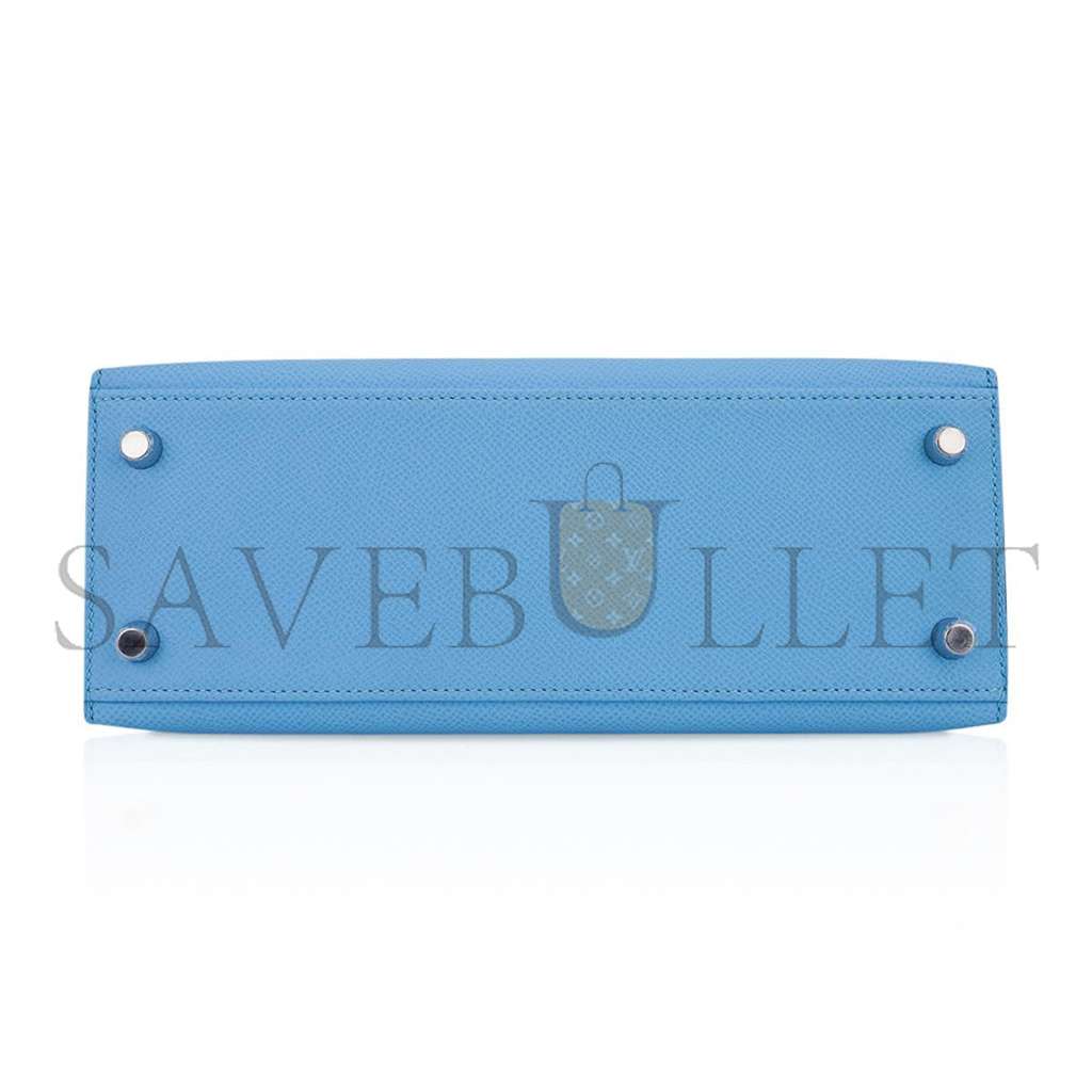 HERMÈS MASTER KELLY SELLIER 25 BAG BLUE CELESTE PALLADIUM EPSOM LEATHER (25*17*7cm) 